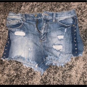 Side-striped jean shorts